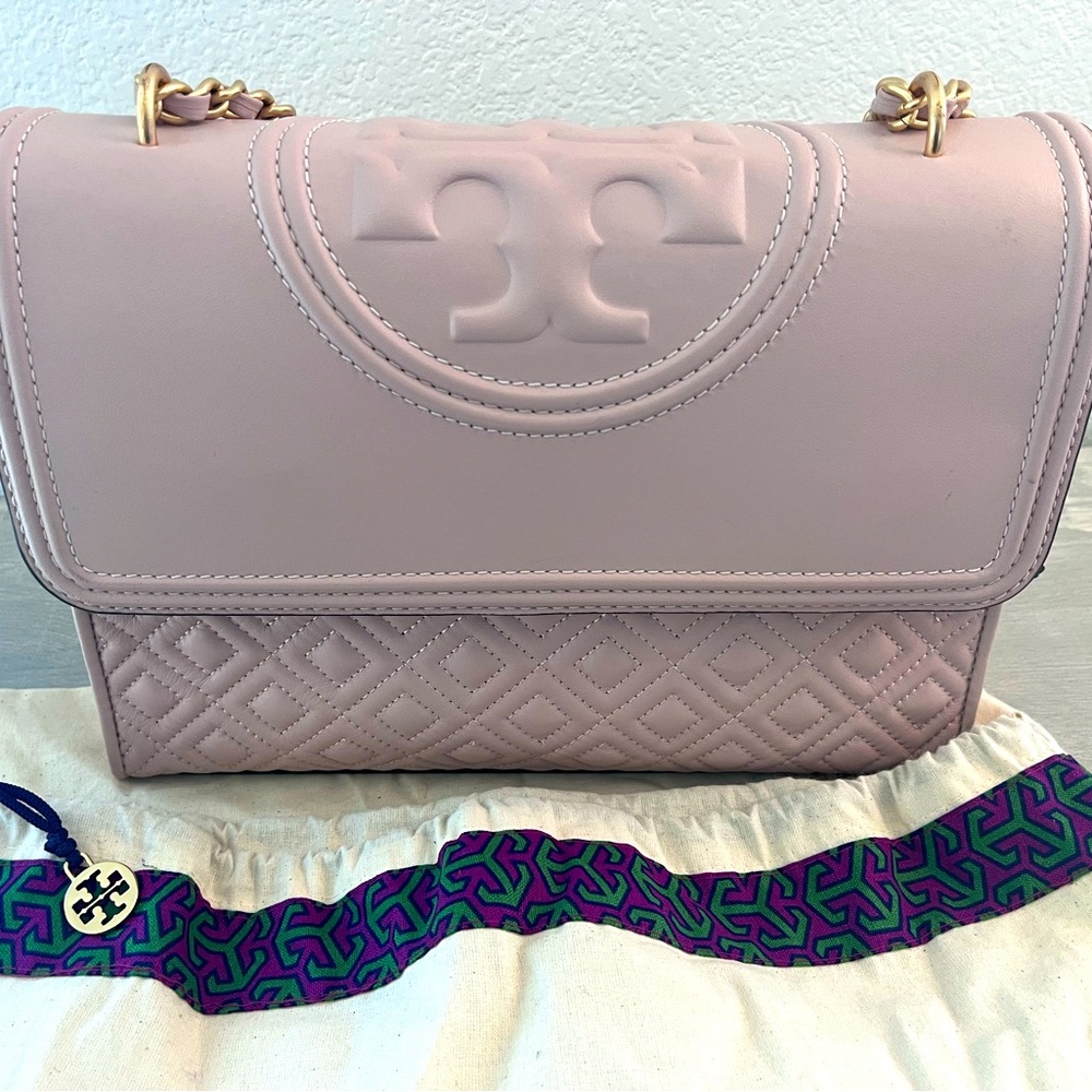 Tory Burch Fleming Convertible Shell Pink Quilted Shoulder Bag